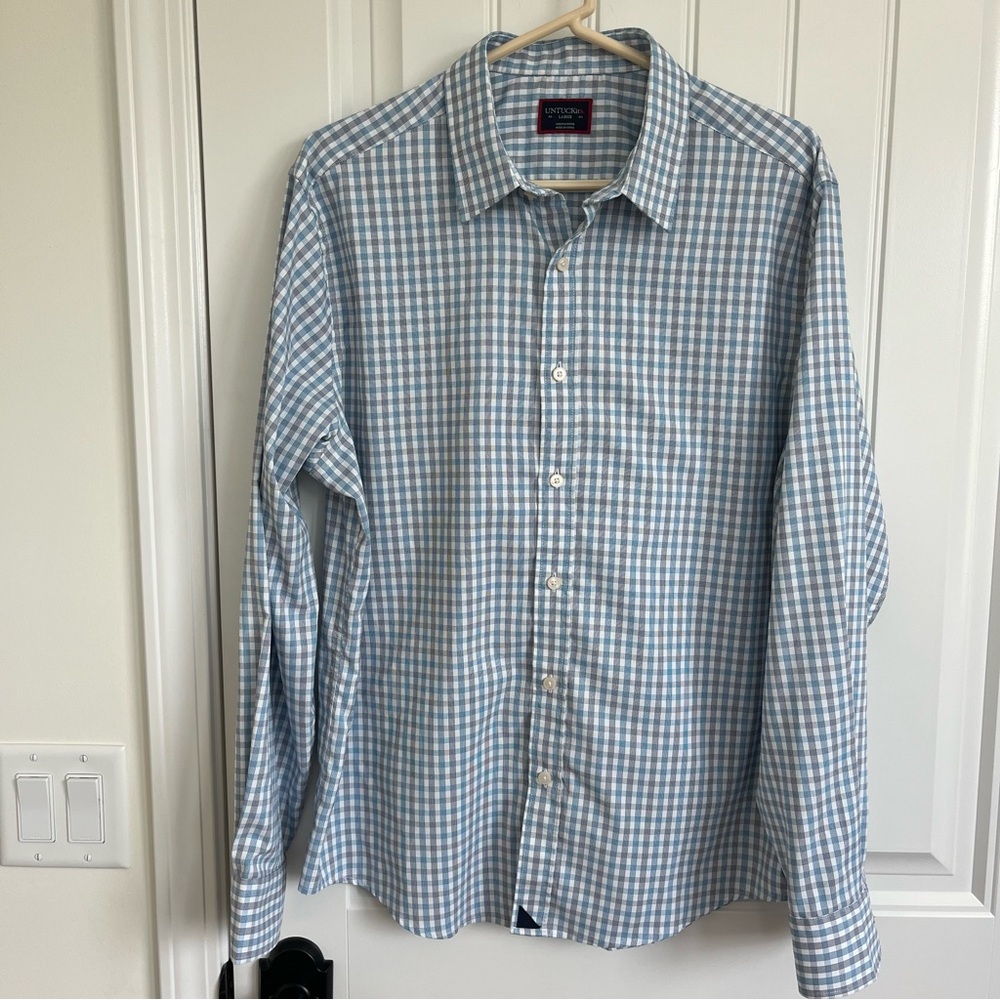 UNTUCKit Men’s Duras Purple Blue‎ Plaid Long Sleeve Button Down Large - Picture 2 of 6